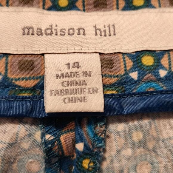 Madison Hill Pants Blue Yellow Geometric Straight Leg Preppy Cotton Stretch 14 - Picture 7 of 12